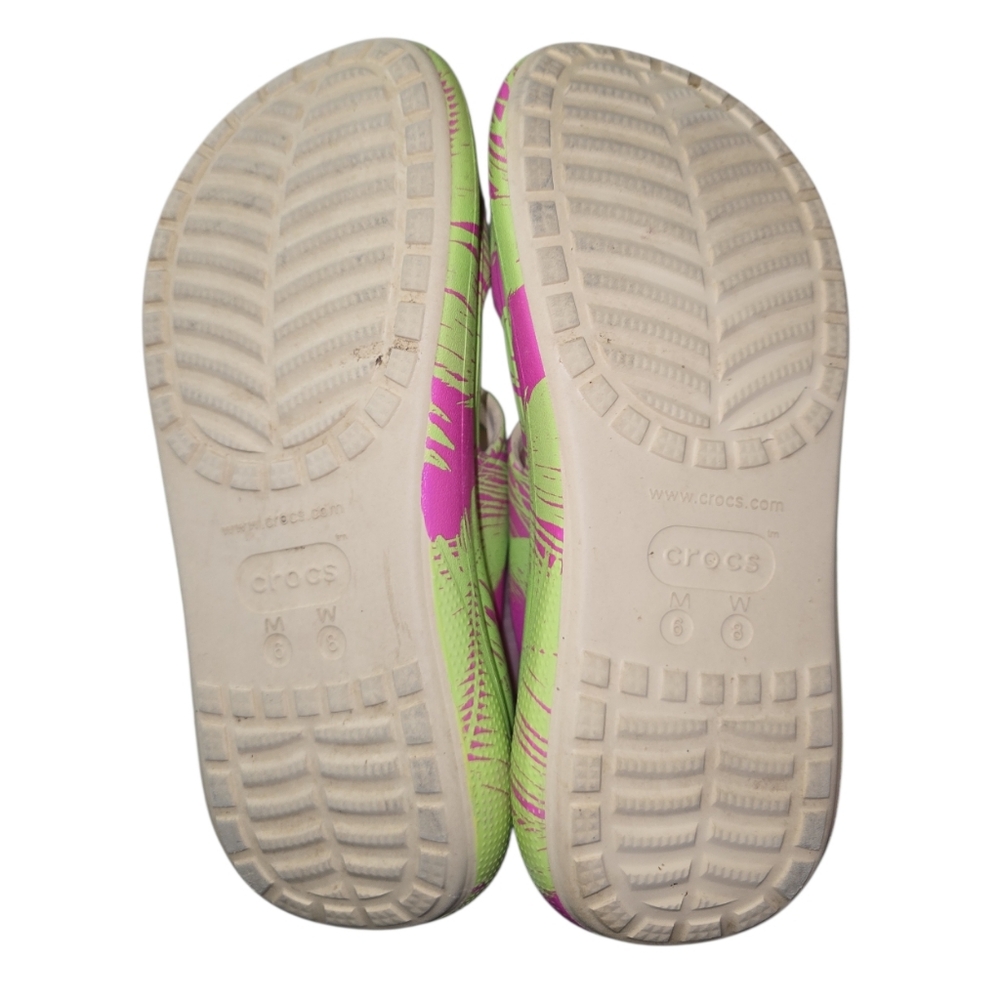 Crocs Crush Sandals Bold Green Pink Print 2 Strap Chunky Platforms 8 Women - Picture 5 of 9
